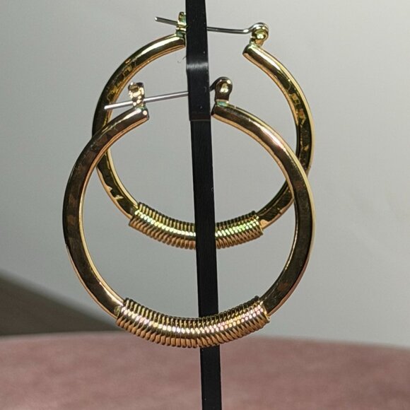 Charming Charlie Gold Hoop Earrings — Boho Textured Wire-Wrapped Design - Picture 4 of 6